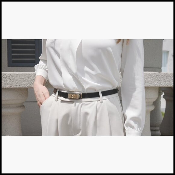 Thin Leather Belt Adjustable Gold Buckle for Office Wedding Jeans main image 7